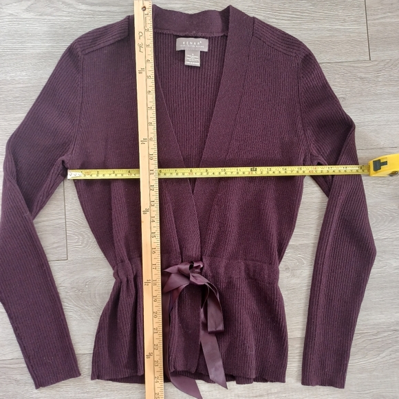 Kenar 100% Italian Merino Wool Plum Wine Cardigan Tie Front Sweater - Picture 8 of 10